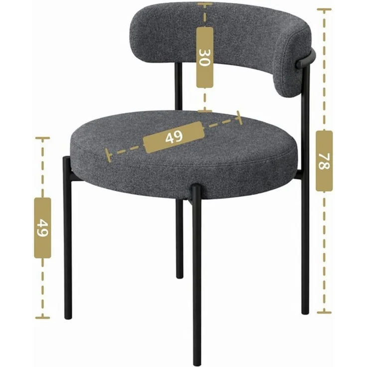 HAGO Esszimmerstuhl 2er Set Küchenstühle Esszimmerstühle Teddy Stoff Rückenlehne rund – Bild 3