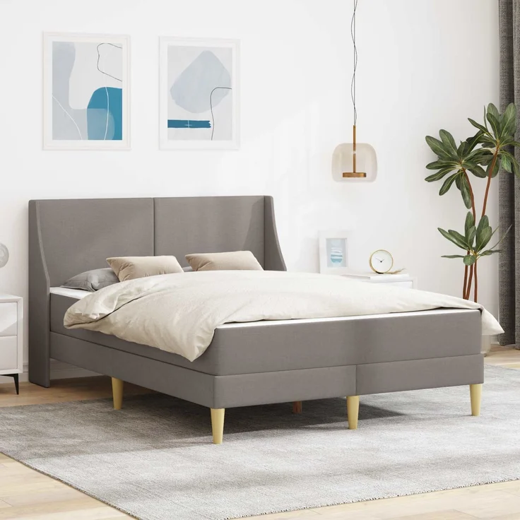 vidaXL Bettgestell mit Matratze Taupe 140 x 190 cm Polyester 3414737 – Bild 1
