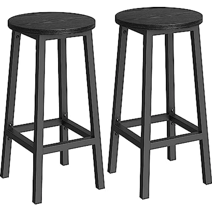 VASAGLE Barhocker, 2er Set, Barstühle, Küchenstühle mit Metallgestell, einfache Montage, 65 cm hoch, mit Fußstütze, für Küche, Wohnzimmer, Esszimmer, ebenholzschwarz-schwarz LBC032B56 – Bild 2