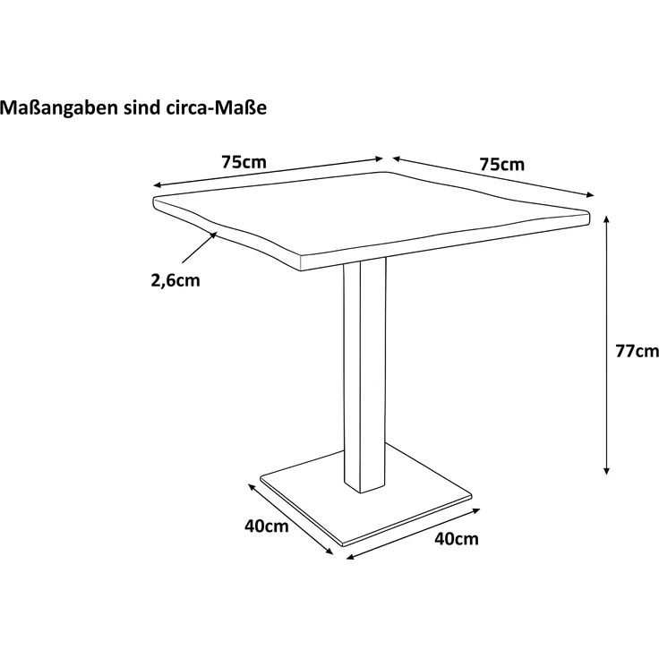Bistrotisch Baumkante massiv 75 x 75 cm Akazie honigfarben Säulengestell schwarz IRIS 169367676 – Bild 6