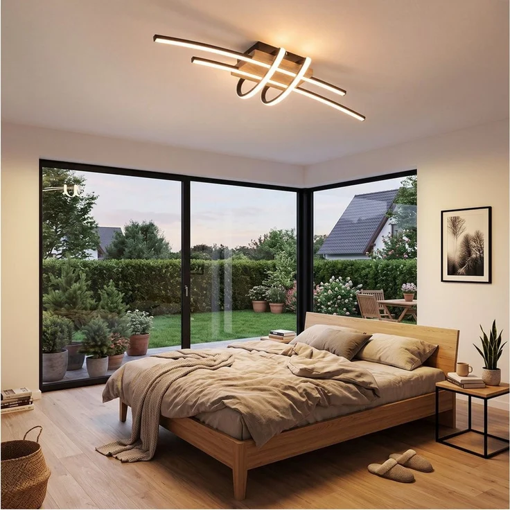 Nettlife LED Deckenleuchte 2/3Flammig Dimmbar Fernbedienung Holz Moder,36/46W Deckenlampe Schwarz, LED fest integriert, für Küche Flur Wohnzimmer Esszimmer 73.5*22.5*14.2cm – Bild 4