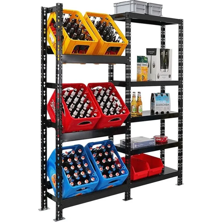 PROREGAL® Standregal Getränkekistenregal GARDASEE 180x160x30cm 6 Kisten + 5 Boards Schwarz