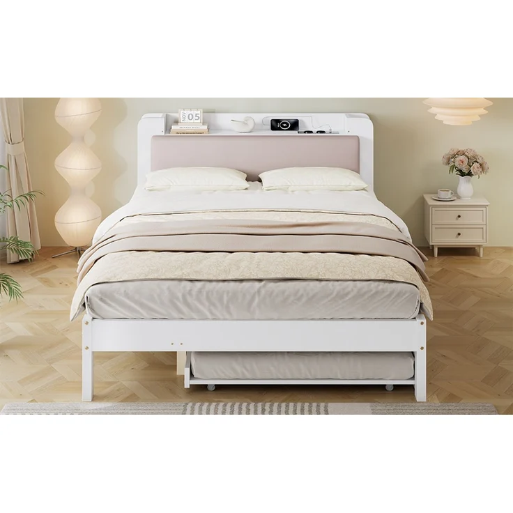 TavilaEcon Einzelbett Holzbett, Funktionsbett mit LED-Lichtleiste und gepolstertem Kopfteil weiß Liegefläche 120 × 200 cm – Modell N622D765960W – Bild 10