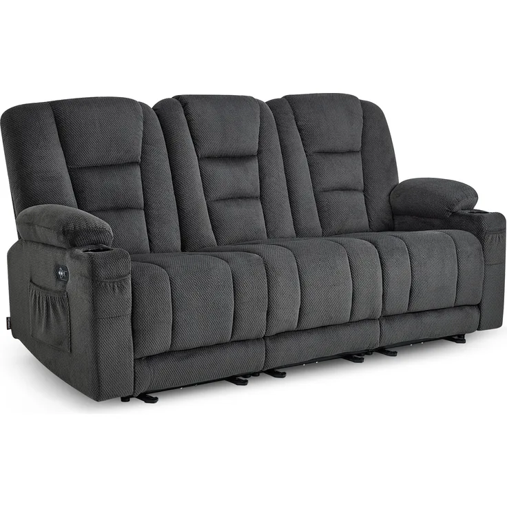 M MCombo Elektrisch 3 Sitzer Sofa mit Schlaffunktion, 3er Relaxsofa mit Taste 150° Verstellbar, Kinosessel mit Liegefunktion, USB & Getränkehalter, 7009 (Grau)