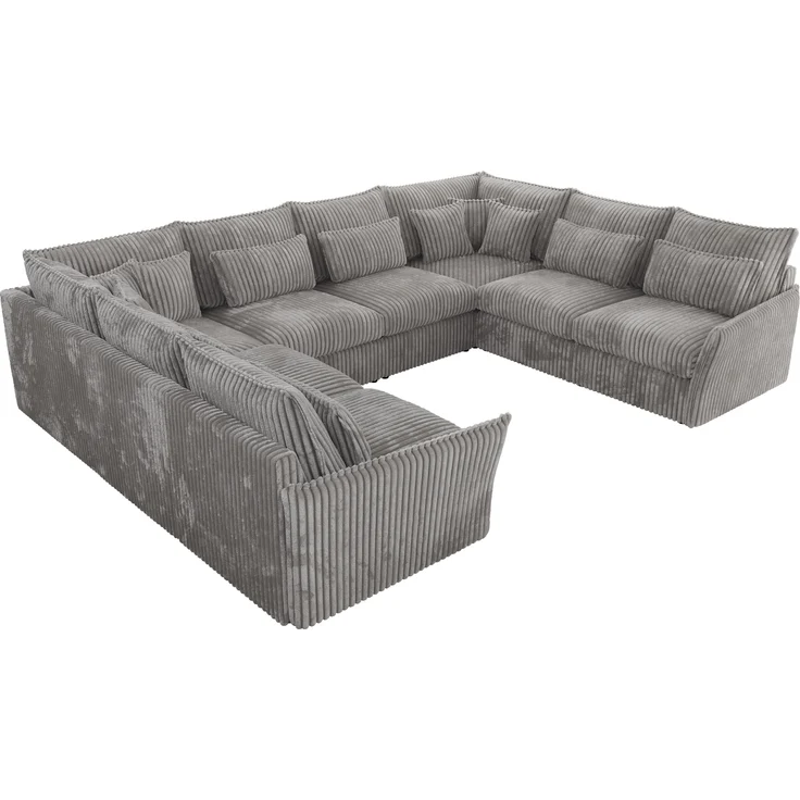 Modulares U-förmiges Wohnzimmer-Ecksofa, XXL Ecksofa mit Armlehnen, Wohnlandschaft, Universal-Ecksofa mit lockeren Kissen - VERSO U 8M - Grau Cord – Bild 5