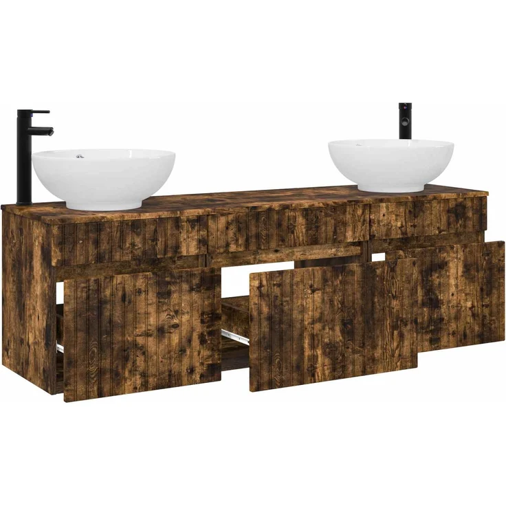 vidaXL Badezimmerschrank-Set 3 stk. Geräucherte Eiche 3405762 – Bild 3