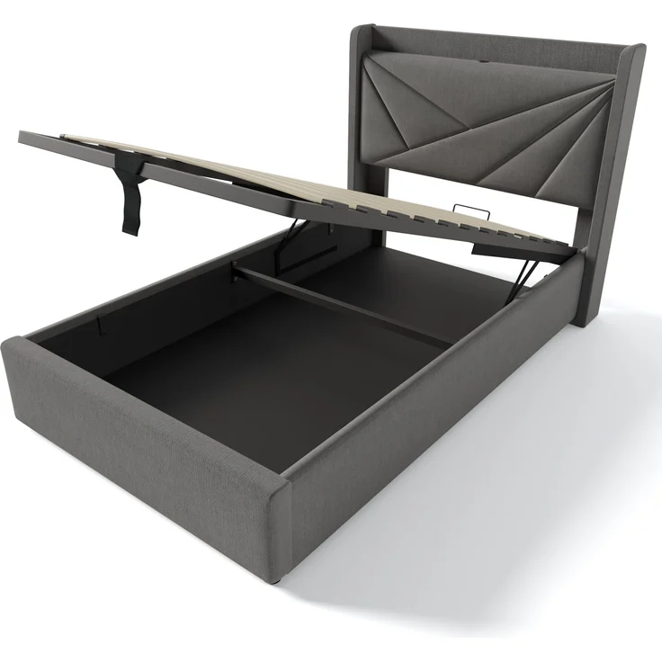 Polsterbett Baumwoll-Leinen mit Bettkasten & USB-Anschluss, 96x208x107 cm, Grau, ohne Matratze – Bild 8