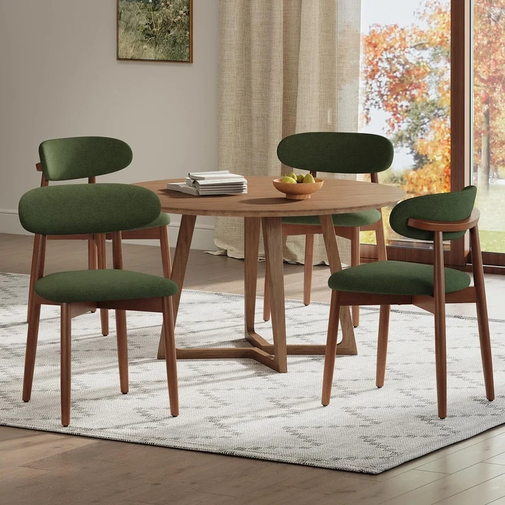 MALOL Stühle Esszimmer 4er Set, Gepolsterte Küchenstühle mit Hochdichtem Schaumstoff, Atmungsaktiver Stoffbezug, Ergonomische Rückenlehne, Gummiholzgestell Nussbaum-Optik, Küche Wohnzimmer Café, Grün