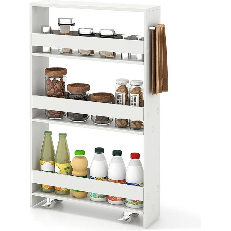 COSTWAY Küchenwagen, schmal, Nischenwagen 4 Ebenen, auf Rollen, 48x12,5x81cm – Bild 5