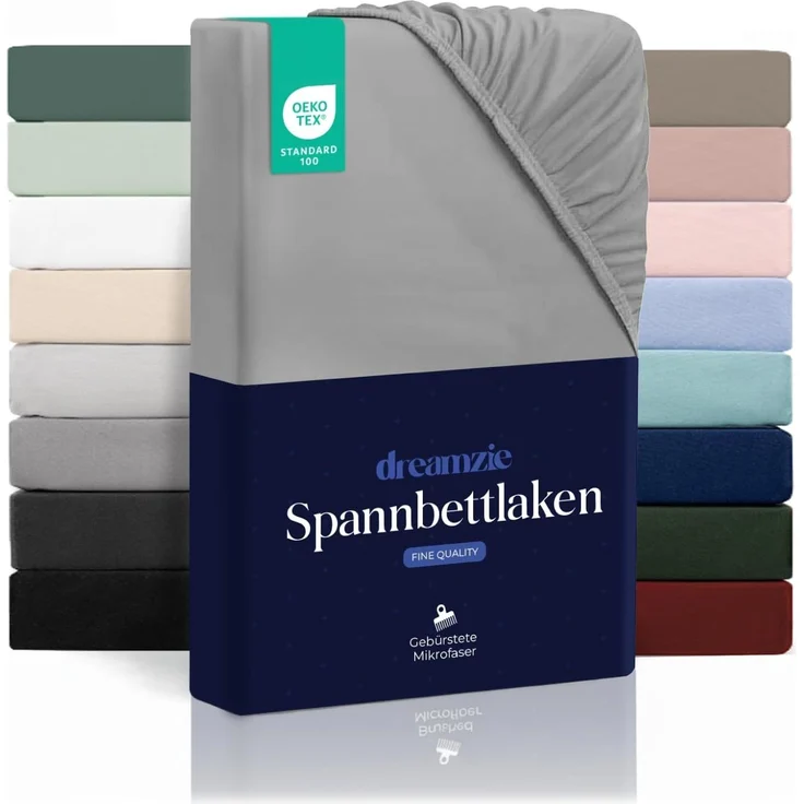 Dreamzie Spannbetttlaken 90x190 cm - Hoher Steg bis 33 cm - 100% Mikrofaser - Grau - Schadstoffgeprüft (Oeko TEX), Bettlaken mit Gummizug – Bild 1