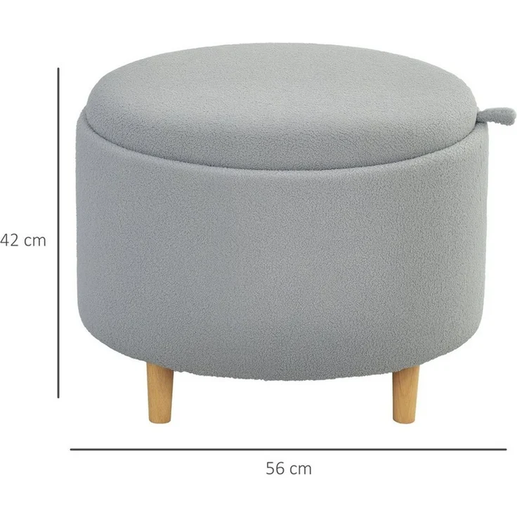 HOMCOM Sitzhocker mit Klappdeckel, Holzbeine (Hocker, 1 St, Polsterhocker), für Wohnzimmer, Schlafzimmer, Grau, Ø56x42 cm – Bild 2