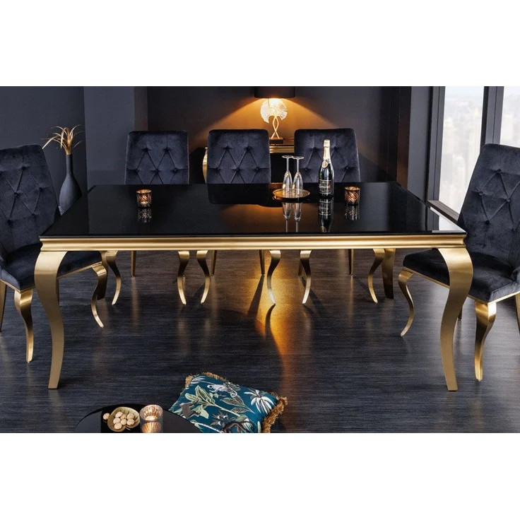 riess-ambiente Esstisch MODERN BAROCK 200cm schwarz / gold (Einzelartikel, 1-St), Küche · Opalglas · Edelstahl · eckig – Bild 3