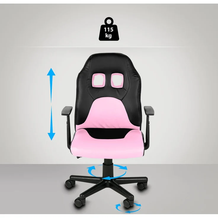 Kinder Bürostuhl MIA - 83x56x59, Schwarz/pink Kunstleder Kunststoff Gestell ergonomische Bürostühle Homeoffice Stuhl mit Rollen – Bild 6