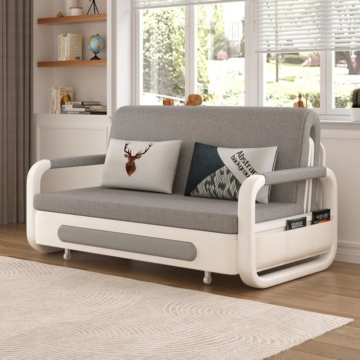 oleyluckidea Schlafsofa Ausziehbares,schlafcouch mit Stauraum und Latexmatratze,sofabett Weiß, Zum Bett umwandelbar – Bild 2