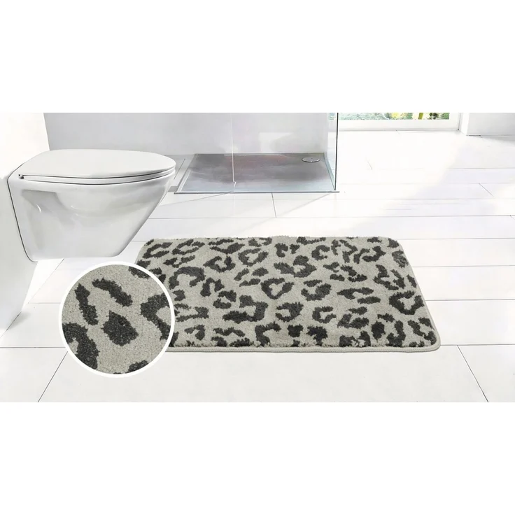 OTTO home Badematte Anna Leo, Badvorleger, Badezimmer Teppich, Duschvorleger, Höhe 15 mm, rutschhemmend beschichtet, schnell trocknend, fußbodenheizungsgeeignet, Polyester, rechteckig, mit Animal Print, modernes Muster, Leo, weich – Bild 1