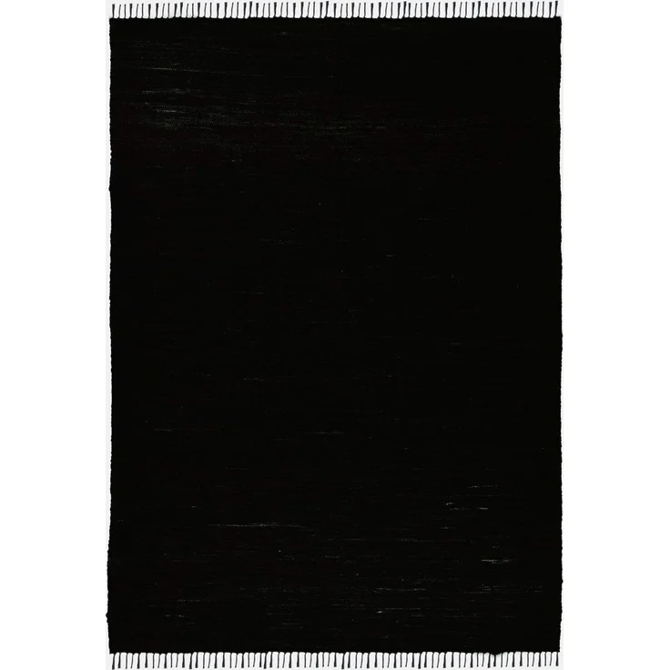 Theko | Dhurry Teppich aus 100% Baumwolle Flachgewebe Teppich Happy Cotton | handgewebt | Farbe: Schwarz | 40x60 cm