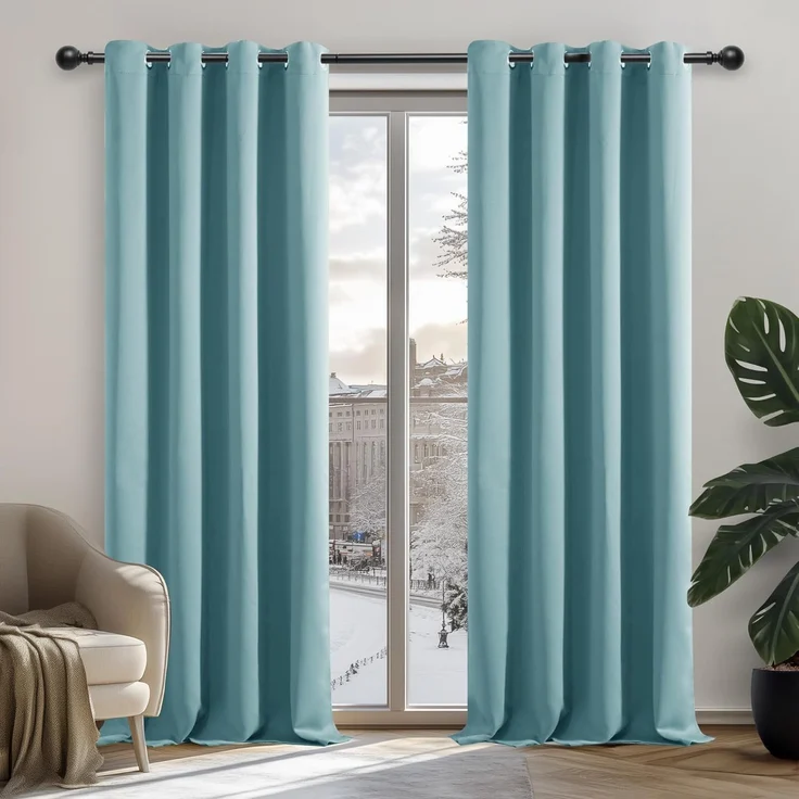Deconovo Verdunkelungsvorhang Kälteschutz Gardinen Schlafzimmer Vorhang Blickdicht, 260x140 cm(HöhexBreite), Himmelblau, 2er Set – Bild 1