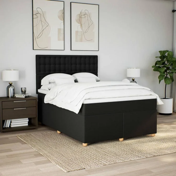 vidaXL Boxspringbett mit Matratze Schwarz 140x190 cm Stoff 3293591 – Bild 5