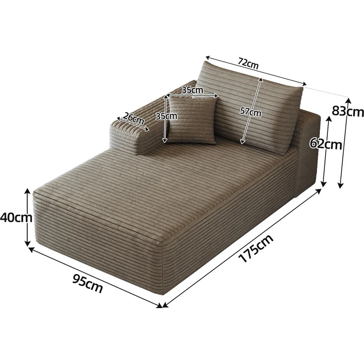 ZUBALIYA SchlafSofa mit Cordbezug, modular aufgebaut, ohne aufwendige Montage, für Wohnzimmer und Apartments – Bild 4