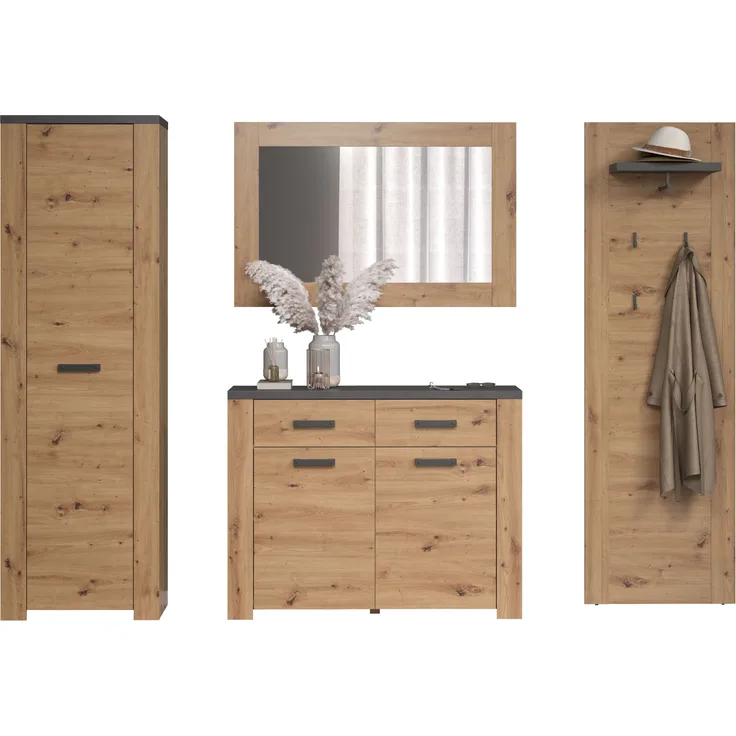 Garderobe Set Follow in Eiche Artisan und grau 270 cm