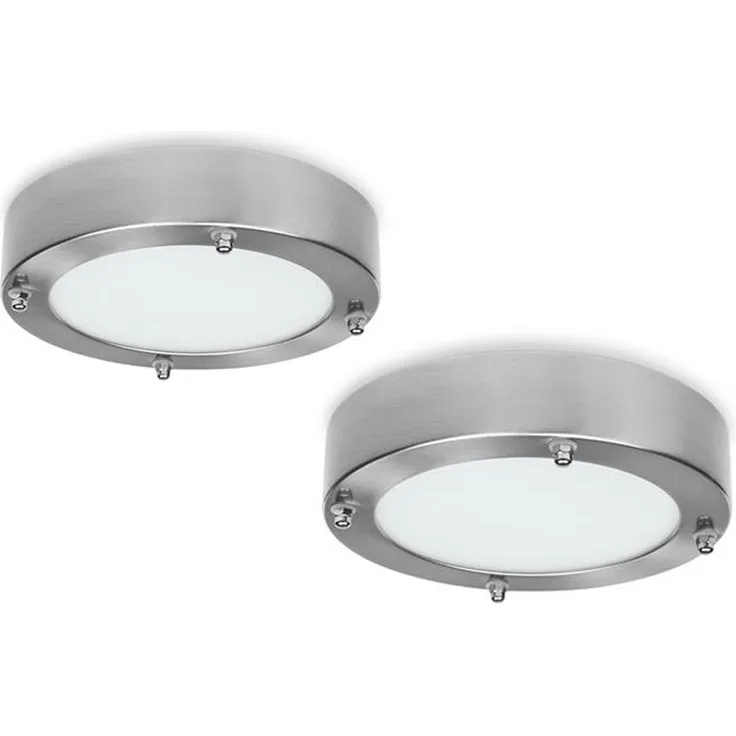 LED Deckenleuchten im 2er SET fürs Bad aus gebürstetem Stahl & Glas, Ø 28 cm