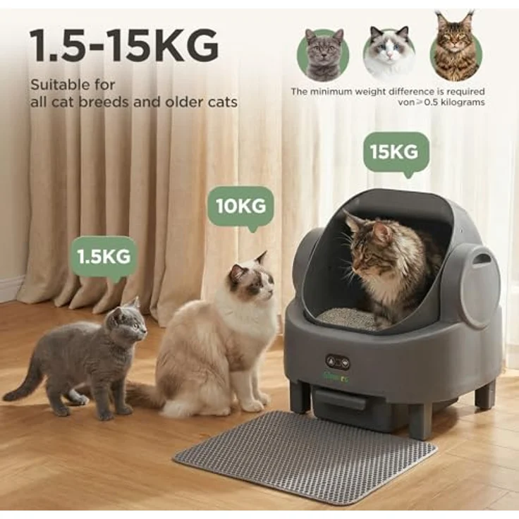 Gimars Selbstreinigende Katzentoilette mit offenem Design, Automatisches Katzenklo für mehrere Katzen & Senioren, App-Steuerung mit Sicherheitssensoren, Geruchsarm, inkl. Müllbeutel & Streumatte – Bild 6