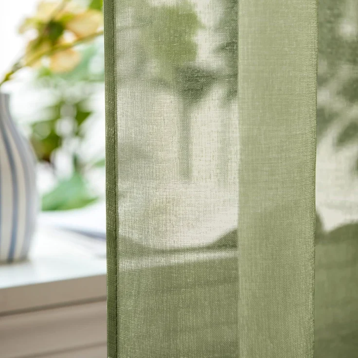 Woaboy Transparenter Vorhang für Wohnzimmer mit Ösen 2er Set 140x225cm Salbeigrün – Bild 1