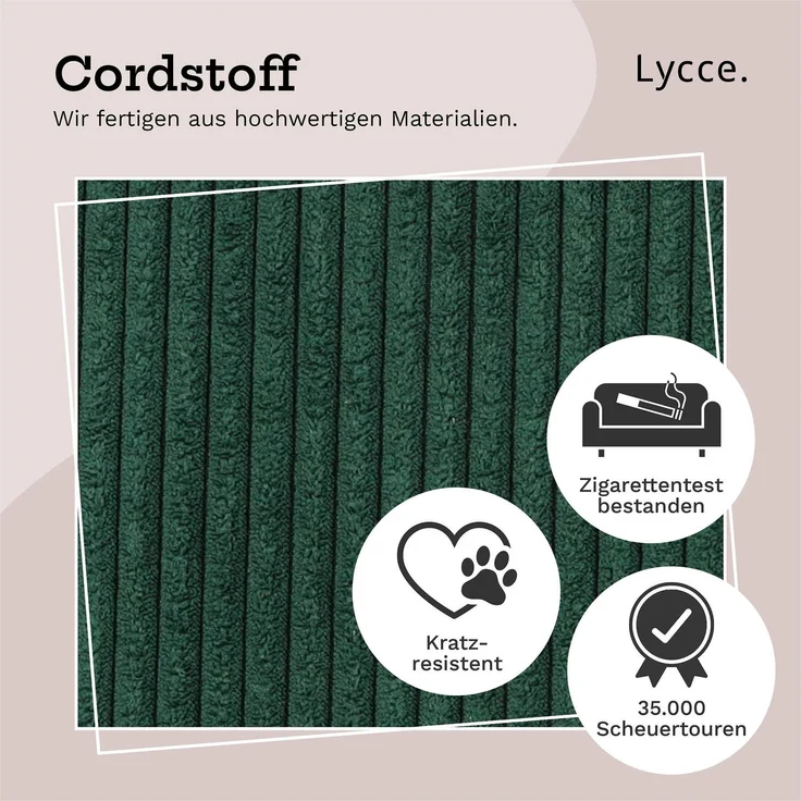 Lycce Bankauflage Klemmkissen mit Leiste - Cord, Polsterung, rutschfest Dunkelgrün 8x40x38cm – Bild 5