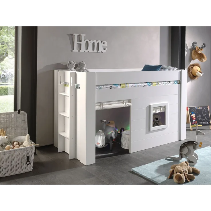 Bett mit Vorhang Karola 215x96x120 Spielbett MDF Weiß – Bild 3