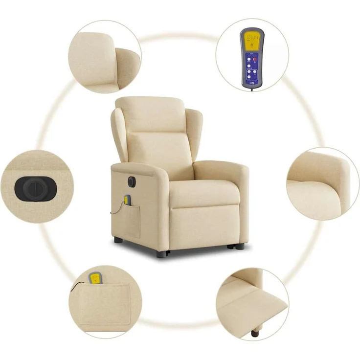 vidaXL Elektrischer Massagesessel mit Aufstehhilfe Creme Stoff 3303172 – Bild 10