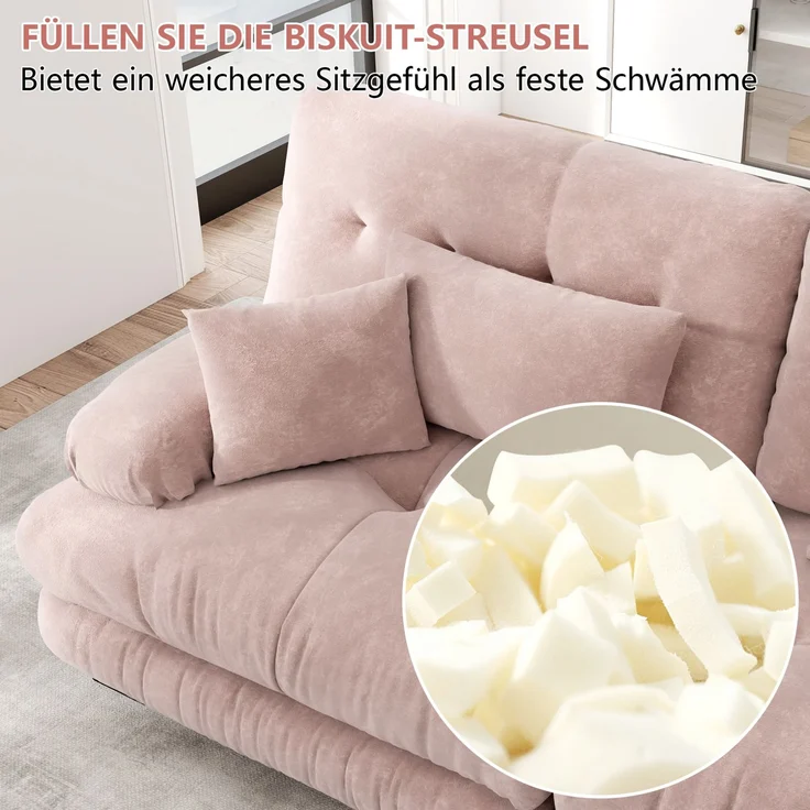 DESVIAE Sofa modular mit Tiefensitz und Kissen, Chenille Rosa, 406 x 77 x 81 cm – Bild 5