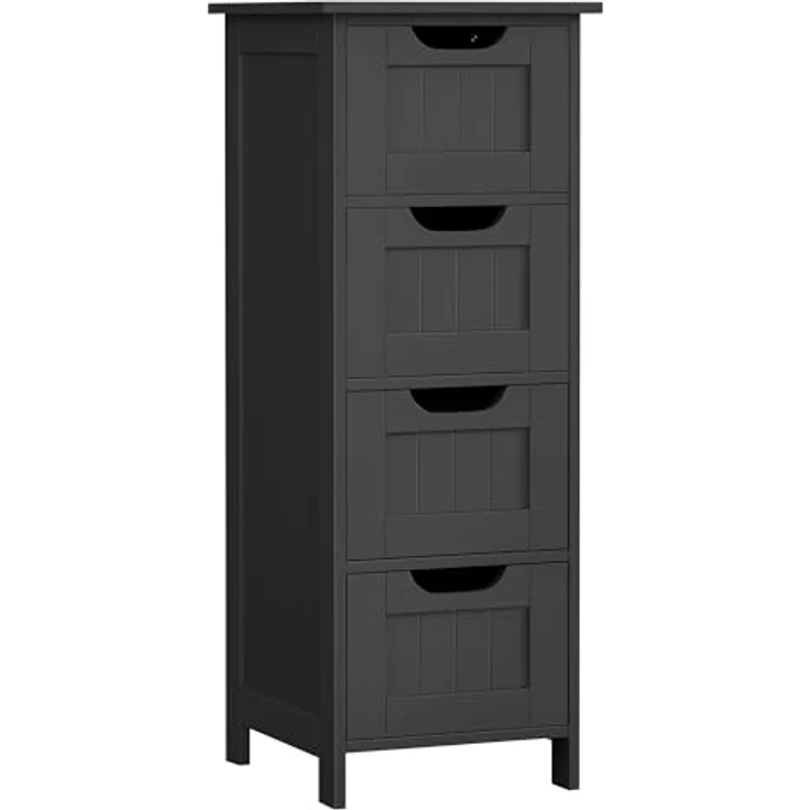 VASAGLE Badezimmerschrank, Badschrank, Beistellschrank mit 4 Schubladen, 30 x 30 x 82 cm, für Badezimmer, Wohnzimmer, Esszimmer, Küche, modern, tintenschwarz LHC040B01 – Bild 2