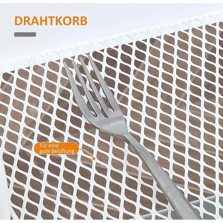 HOMCOM Servierwagen mit 3 Ebenen Küchenwagen mit Rollen Griff Küchenregal mit Korb und Deckel Rollwagen Allzweckwagen für Küche Büro Badezimmer, Weiß – Bild 4