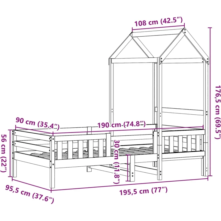 vidaXL Massivholzbett mit Dach Wachsbraun 90x190 cm Kiefer 3282167 – Bild 10