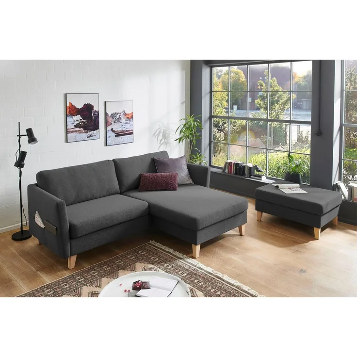 Atlantic Home Collection 2-Sitzer Sofa Mailo mit Links oder rechts montierbarem Longchair, Anthrazit, Breite x Tiefe x Höhe: 204x85/150x82 cm