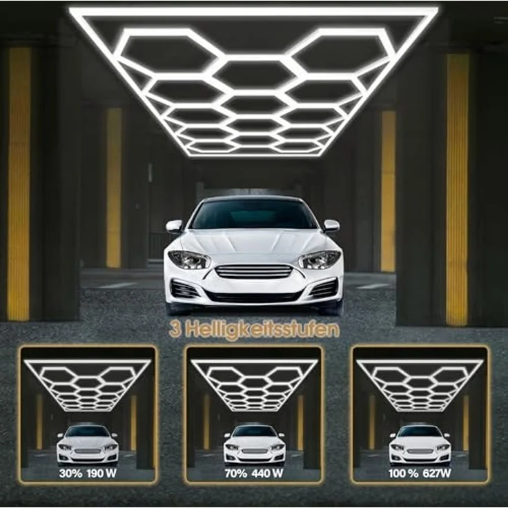 Barberpub Hexagon LED Garage Light, 68970LM 6500K Hexagon LED Beleuchtung für Werkstatt, Friseursalon, 14 Grid, LP004N/dimmbar, PVC-Rahmen – Bild 5