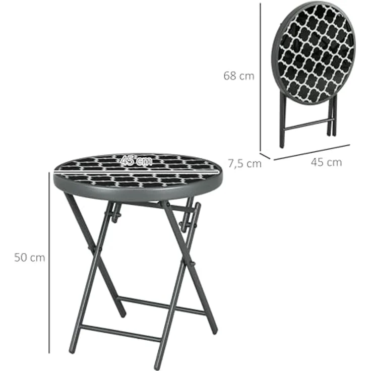 Outsunny Gartentisch Beistelltisch klappbar Klapptisch Outdoor aus gehärtetem Glas (für Garten Terrasse, 1-St, Campingtisch), Schwarz 45 x 45 x 50 cm – Bild 4