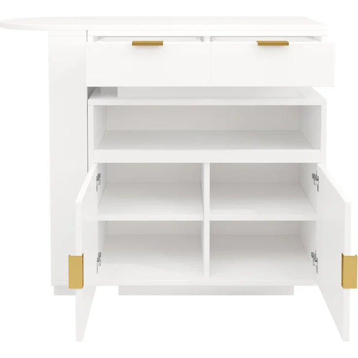 Merax Ausziehbarer Bartisch (115-183 × 40 × 99 cm), ausziehbare Kücheninsel, Bartisch mit Stauraum, LED‑Beleuchtung, 360° Drehfunktion, mobile Kaffeebar, geeignet für Küche und Esszimmer, Weiß – Bild 8
