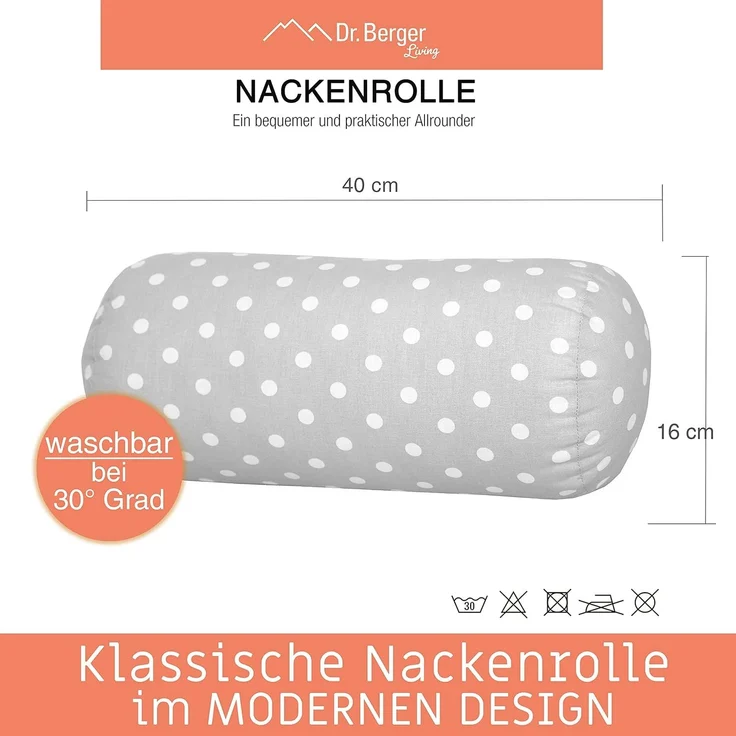Original Dr. Berger Nackenrolle Tupfen Grau 40 x 16 cm – Bild 2