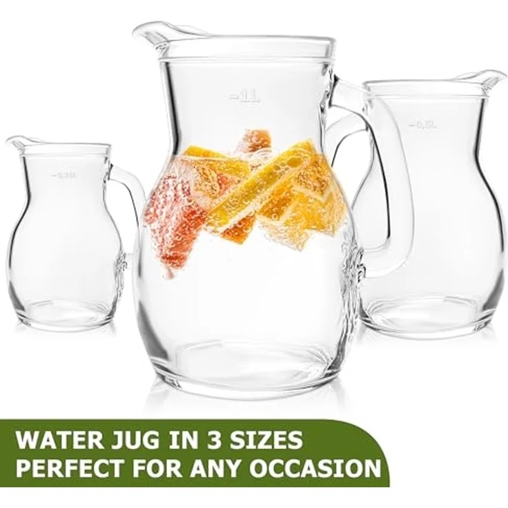 KONZEPT Wasserkrug Glaskrug Transparent Ergonomischer Griff, (2-tlg), Volumen: 1L, 500 ml, 250 ml. Set 1/2/3 Stk. – Bild 3