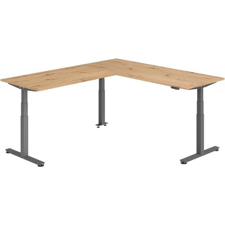 bümö Eckschreibtisch elektrisch höhenverstellbar L-Form: 200 x 240 cm in Asteiche, Gestell graphit - Stehschreibtisch mit Memory-Steuerung, elektrischer XXL Schreibtisch für die Ecke, XDSMW-2016-R-G – Bild 1