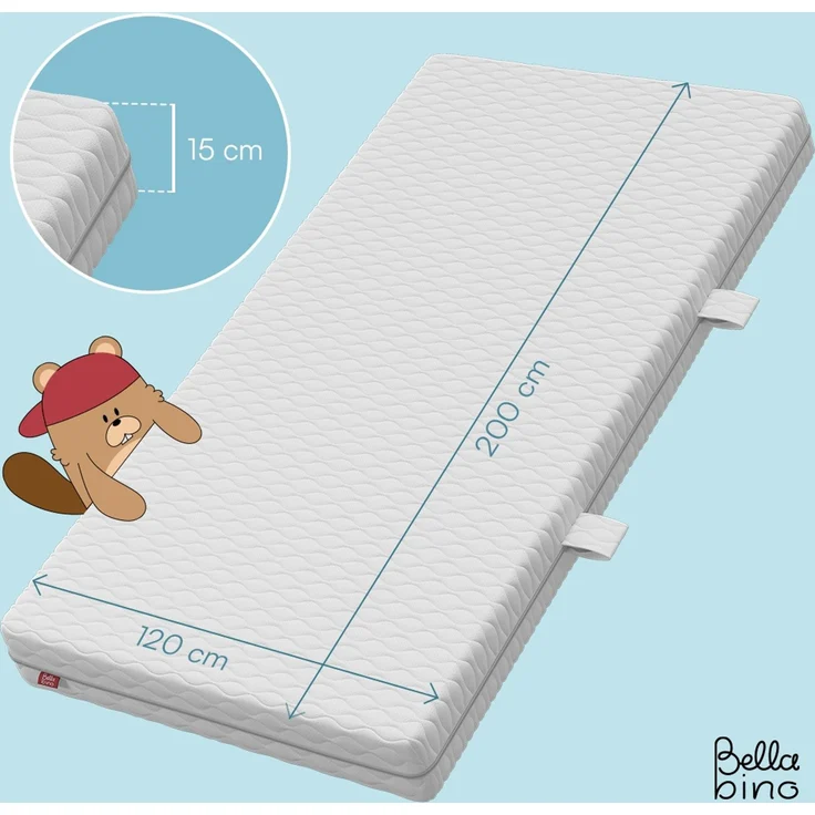 Bellabino 'Twist' Baby- und Kindermatratze 120x200 cm, Höhe 15 cm, Härtegrad H1/H2, wendbare 7-Zonen Kaltschaummatratze, abnehmbarer Bezug, Matratze für Kinder ab Geburt bis 13 Jahren – Bild 8