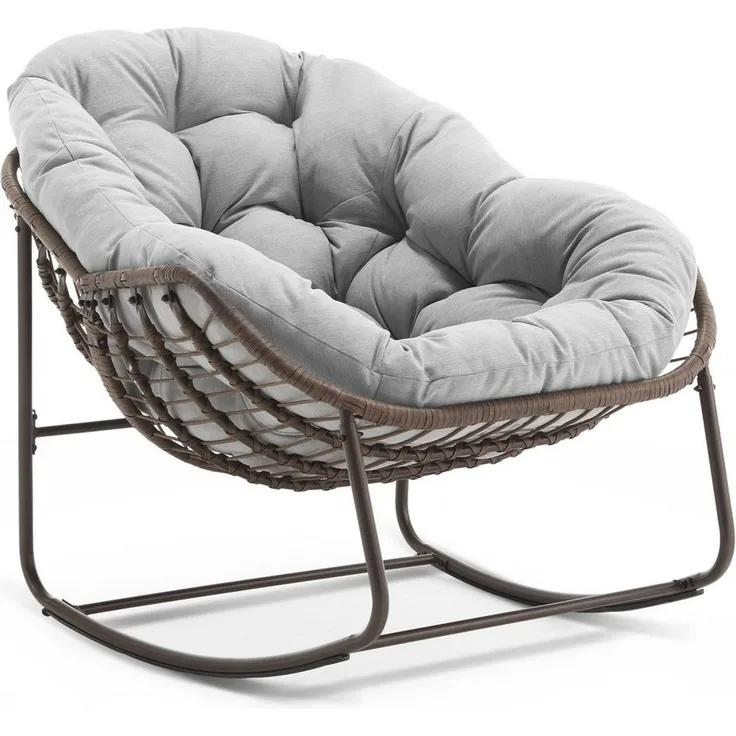 LVHOM Schaukelstuhl mit gepolstertem Kissen, Rattanstuhl mit Stahlrahmen, Lounge Sessel (Großformat B110.5cm x T94.5cm x H80cm,Dicke Kissen,160kg Tragfähigkeit, MEHRE FARBEN MEHRE OPTIONEN! Schaukelsessel umhüllendem Sitzgefühl & hoher Armlehne, 1 St),...