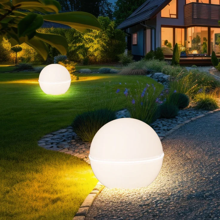 2x RGB LED Steckleuchten, Kugel, weiß, Erdspieß, Kabel, D 30 cm – Bild 9