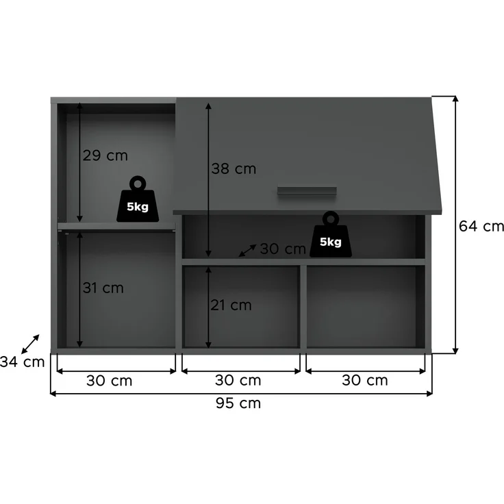 Hängeschrank (B/H/T: 95x64x34 cm) in anthrazit Nachbildung – Bild 4