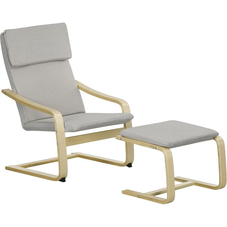 HOMCOM Relaxsessel Schwingsessel mit Fußhocker, Armlehne (Lesesessel, 2-St, Ruhesessel), für Garten, Balkon, Hellgrau