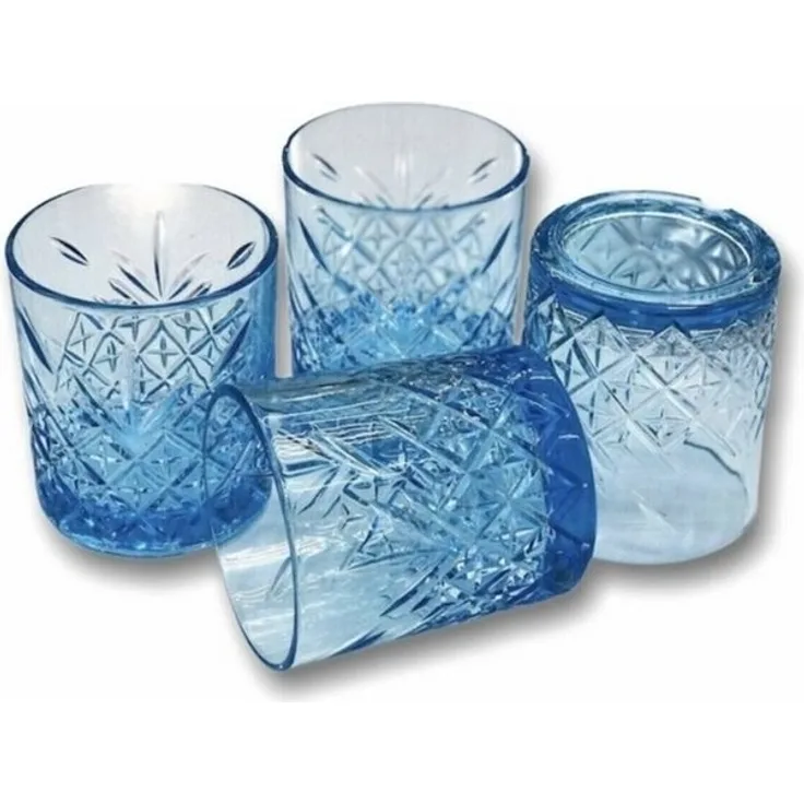 Pasabahce 52790 Whisky Glas Tumbler Timeless im Kristall-Design, Höhe 9,6 cm, 345 ml, 4 Stück, Retro-Design blau