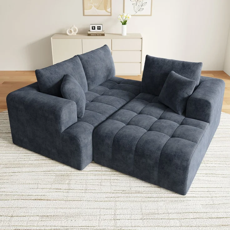 DESVIAE Sofa modular mit 2 Kissen 244,5x79x136 cm Chenille Blau – Bild 3