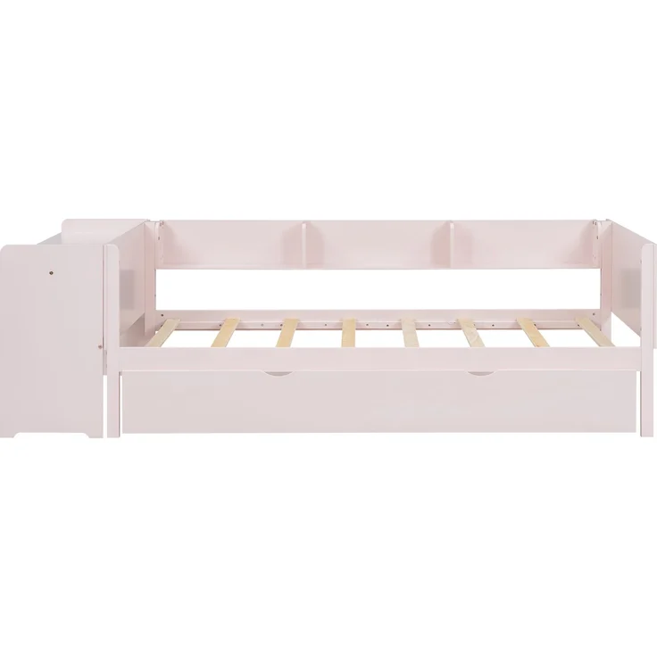 U-life Flachbett 90x200 cm Einzelbett Kinderbett Jugendbett mit Ausziehbett, Schreibtisch und 3 Regalen, Rosa – Bild 8