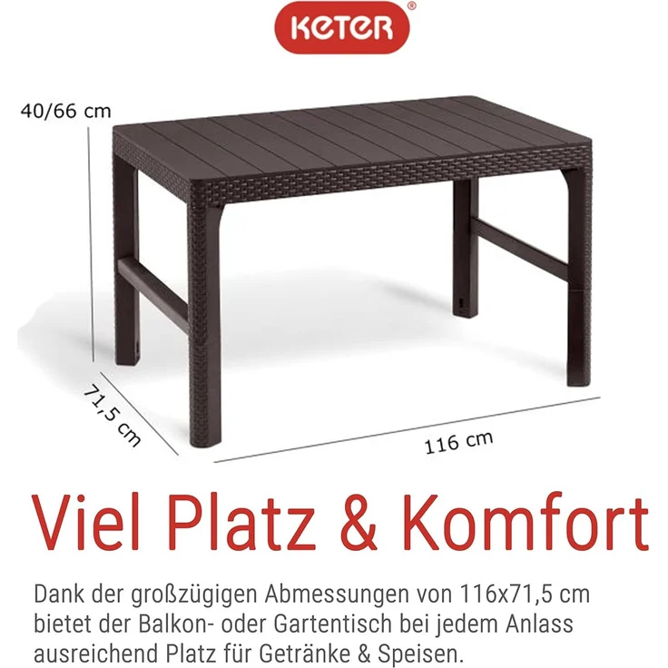 Allibert Gartentisch Lyon, höhenverstellbar [65 cm / 40 cm Tischhöhe], witterungsbeständig – Bild 2